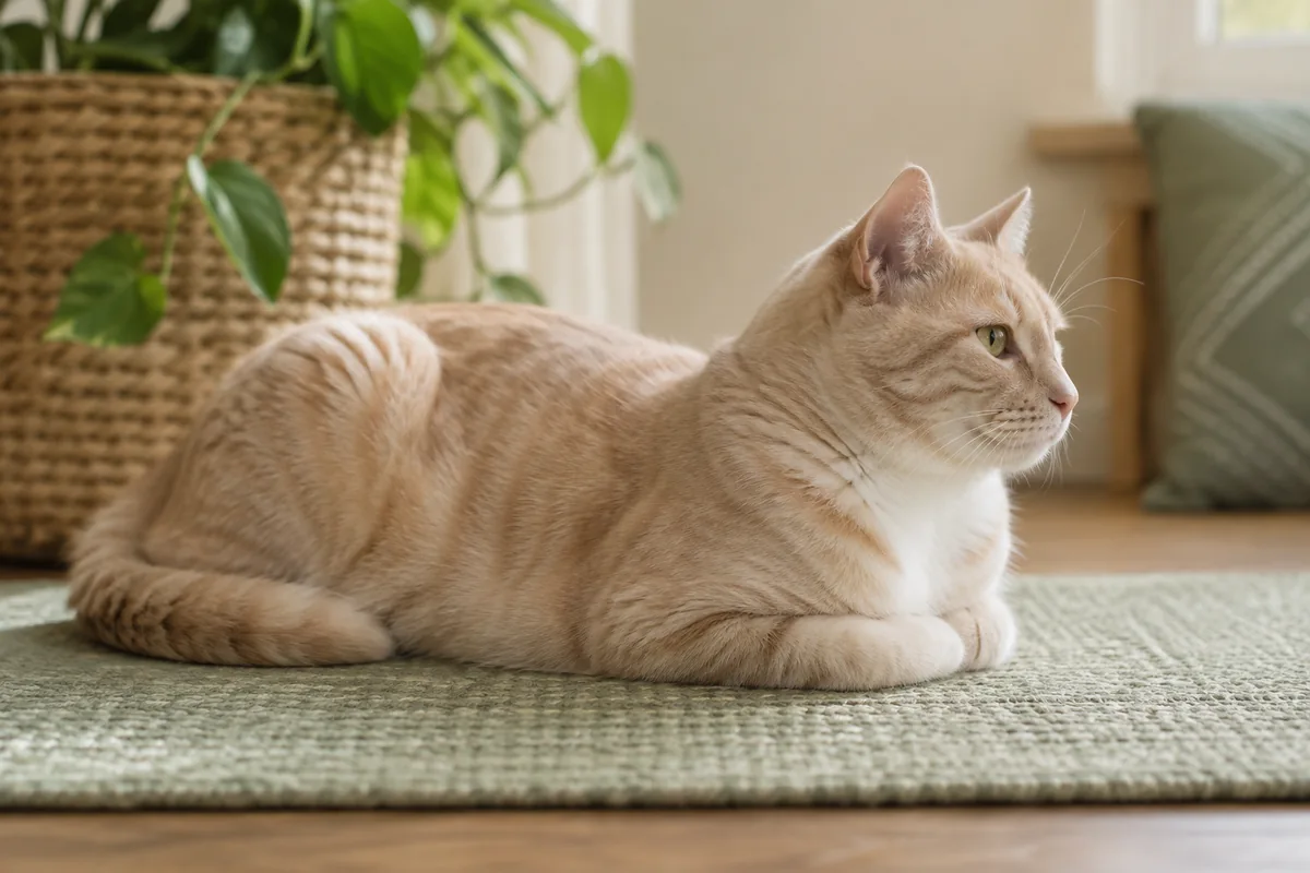 Dinlenirken gövde duruşu gözlenen açık renk tekir kedi
